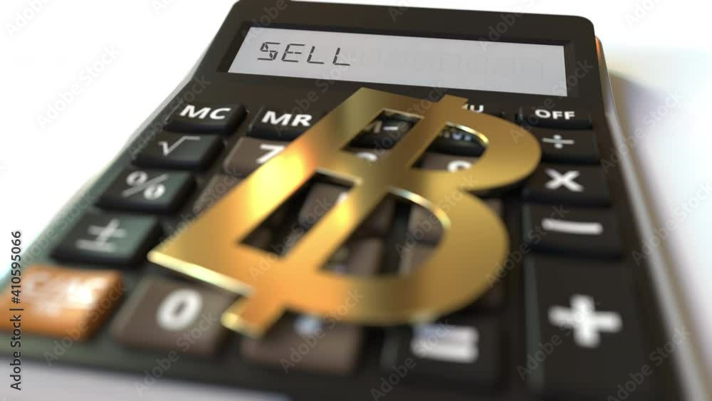 Aufkleber baht currency symbol on the keys and sell text on calculator display. conceptual 3d animation