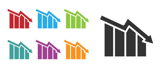 Black Financial growth decrease icon isolated on white background. Increasing revenue. Set icons colorful. Vector.