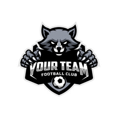 Raccoon mascot for a football team logo. Vector illustration.