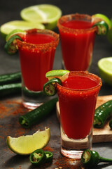 Shots with sangrita - traditional Mexican cocktail	