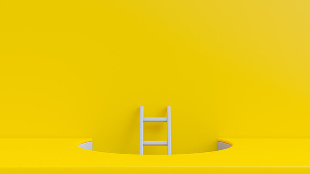 Ladder  For Climbing Out Of The Tunnel. Minimal Idea Concept, 3d Render.