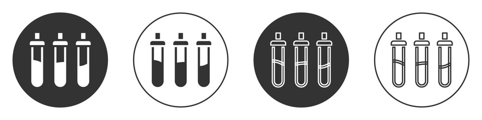 Black Reagent bottle for physics and chemistry icon isolated on white background. Circle button. Vector.