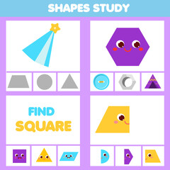 children educational game. Learning cards set for kids and toddlers. Study geometric shapes