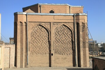 Naklejka premium Kumbedi Aleviyan Tomb was built in the 11th century during the Great Seljuk period. The brick decorations in the tomb are remarkable. Hamedan, Iran.