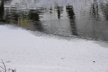 The river began to ice on a winter day