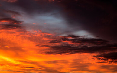 Clouds at sunset, amazing sky, nature background