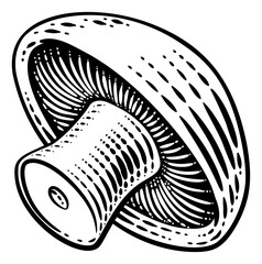 Mushroom vegetable illustration in a vintage retro woodcut etching style.