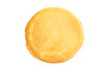 Tasty thin pancake isolated on white background