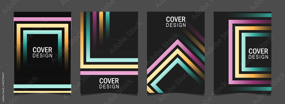 Aufkleber set of trendy gradient cover design abstract background template with colorful line on black color s
