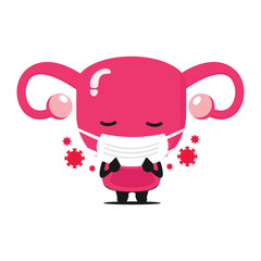 Cute uterus cartoon wearing a mask
