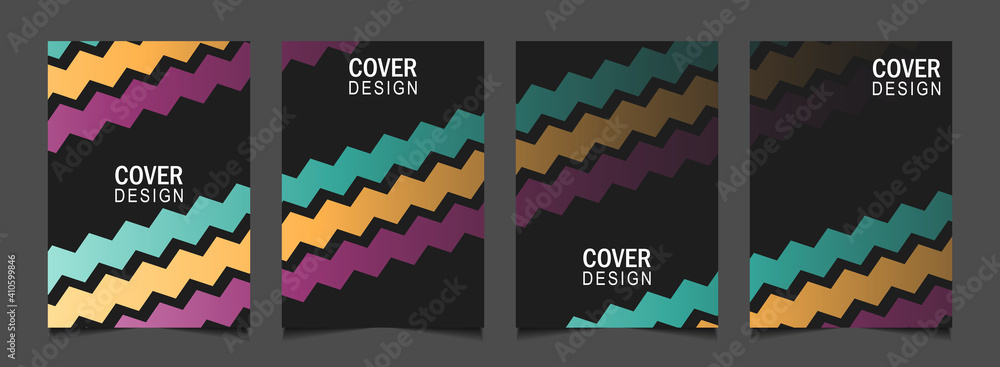 Aufkleber set of trendy gradient cover design abstract background template with colorful line on black color s