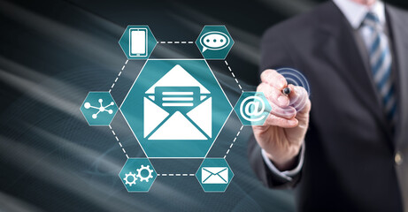 Man touching a message concept