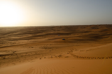 Sands of the desert at wahiba, arabic landscape, sand dunes and forms at sunset