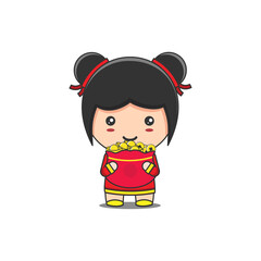 cute girl illustration celebrating chinese new year day