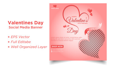 Editable and Creative Social Media Banner Post Design for Valentine's Day Special  Hour Offer.