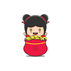 cute girl illustration celebrating chinese new year day