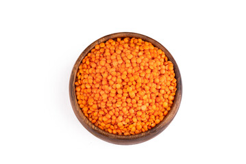 Red lentil on the white background