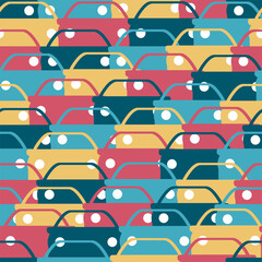 Seamless background or pattern from cars of different colors. Traffic jams. Traffic jams. Automotive cut or pattern. Print for clothes. Patterns for packaging