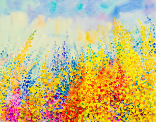 Abstract watercolor original painting colorful of flower fantasy