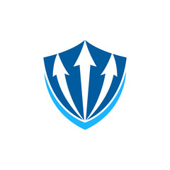 shield three arrow logo template, shielding icon in blue color, security and protector symbol