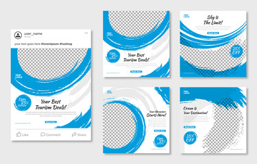 Set of travel sale social media post template. Web banner, flyer or poster for traveling agency business offer promotion. Holiday and tour advertisement banner design