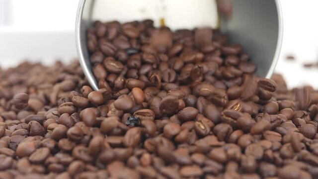 Footage of dropping coffee seeds, coffee seeds close view