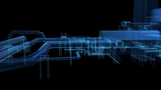 Industrial equipment hollogram. Digital technology x-ray visualization 3d rendering.