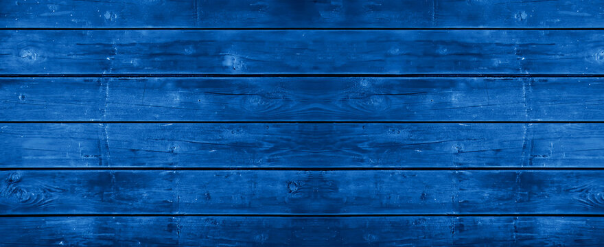 Abstract grunge old dark blue indigo painted wooden texture - wood background panorama long banner	
