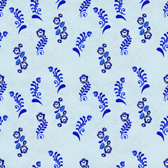 Blue floral seamless pattern in Russian gzhel background