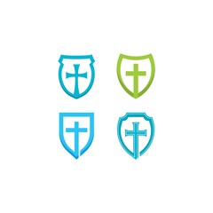 cross with shield logo vector icon illustration