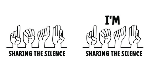 Slogan i'm deaf, sharing the silence. I do not hear you. Limited hearing. Deafness symbol and audible sign. Vector ear signs. Hard of hearing icons. World deaf day. lip read or reading.