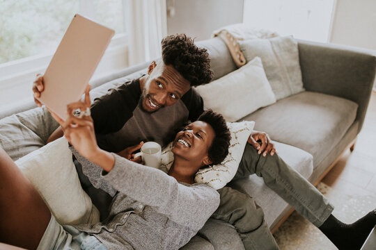 African American couple taking a selfie