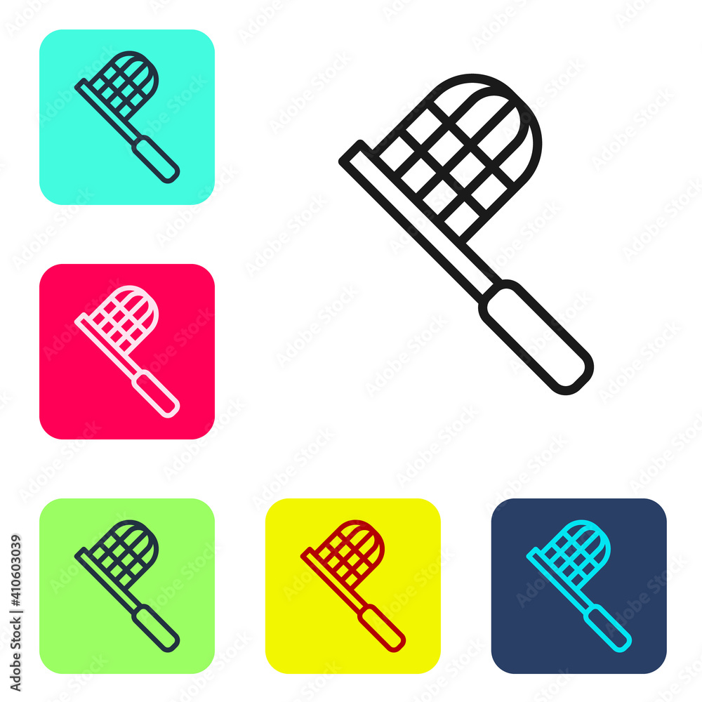 Aufkleber black line butterfly net icon isolated on white background. set icons in color square buttons. vecto