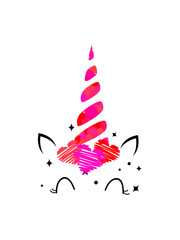 Unicorn face with pink hearts. Vector stock illustration for card or poster, home decor or clothing