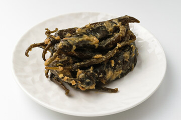 Pickled peppers on a white background
