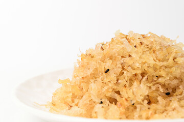 Stir-fried squid on white background