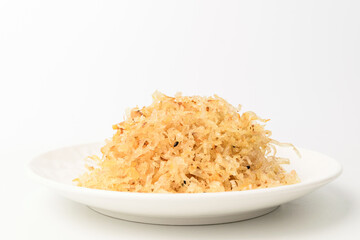 Stir-fried squid on white background