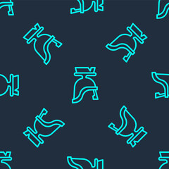Green line Roman army helmet icon isolated seamless pattern on blue background. Vector.