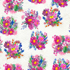 Seamless pattern with flowers. Watercolor or acrylic painting. Hand drawn floral background.