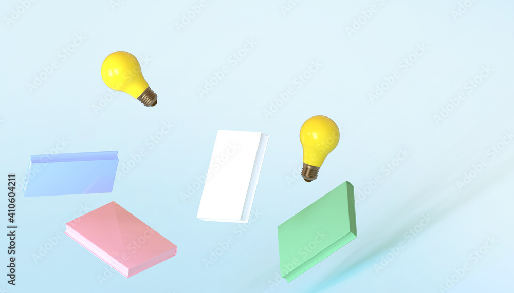 Poster education learning online idea and book with bulb yellow concept on gradient green background - 3d r