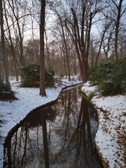 menschenleere Winterlandschaft an ruhigen Fluss
