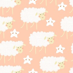 Seamless pattern with cartoon sheep. Colorful vector, flat style. baby design for fabric, print, textile, wrapper.