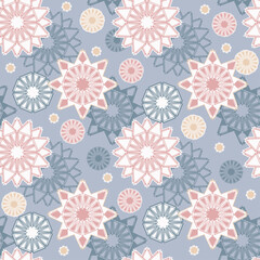 Snowflakes and stars. Perfect for Christmas decoration , gift wrapping and textile projects. Seamless vector pattern background.