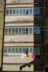 Washing drying on line from a block of flats, Zadar, Dalmatia, Croatia