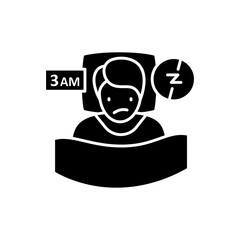 Insomnia glyph icon. Sleep disorder. Healthy sleeping concept. Sleep problems treatment. Falling asleep trouble. Stress. Health care.Filled flat sign. Isolated silhouette vector illustration