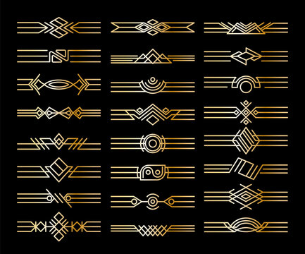Set of borders dividers. Decorative golden vignettes. Calligraphic design elements and page decoration