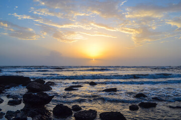 Fototapeta na wymiar Golden Hour Sunset on a Beach in Goa