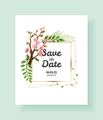 Sakura flowers background. Floral wedding invitation card template design. Holiday invitation, greeting card and fashion design