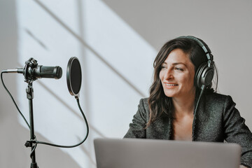 Businesswoman interviewed for a podcast