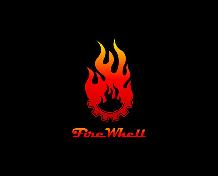 flywheel and fire . Automotive logo design concept illustration in Black background